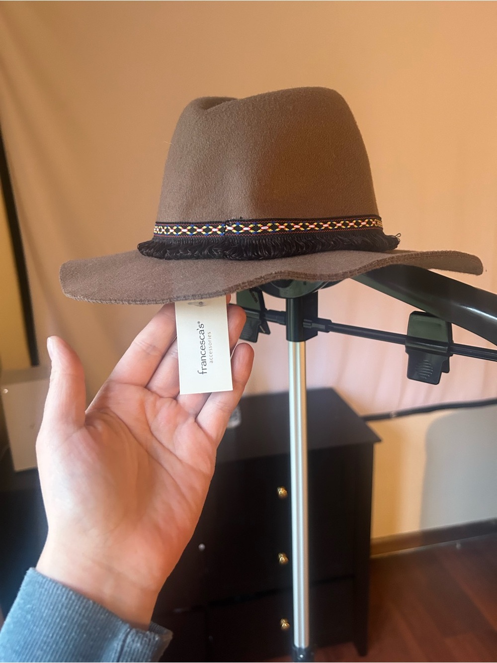 Francesca's Brown Wide-Brim Hat with Decorative Band NWT